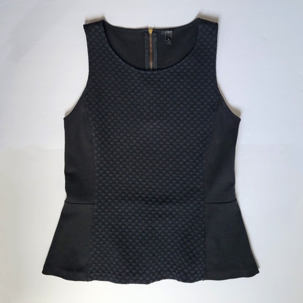 J Crew Black Sleeveless Peplum Knit Dressy Blouse Tank Top - Small
